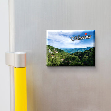 Stickerji Mussoorie wooden fridge magnet featuring scenic Himalayan valley view – handcrafted souvenir from Queen of the Hills
