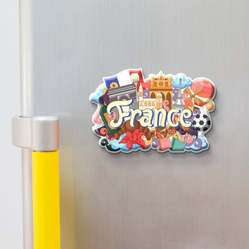 Stickerji France Wooden Fridge Magnet displayed on a refrigerator – colourful MDF souvenir travel gift