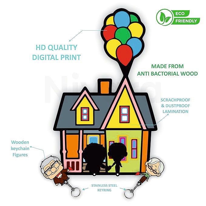 UP Movie multicolor wooden keyholder with keychain – Stickerji India