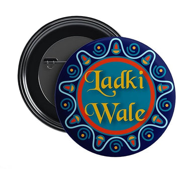 Team Bride Ladki Wale Wedding Badge - Blue Pin Button for Bride Squad by Stickerji