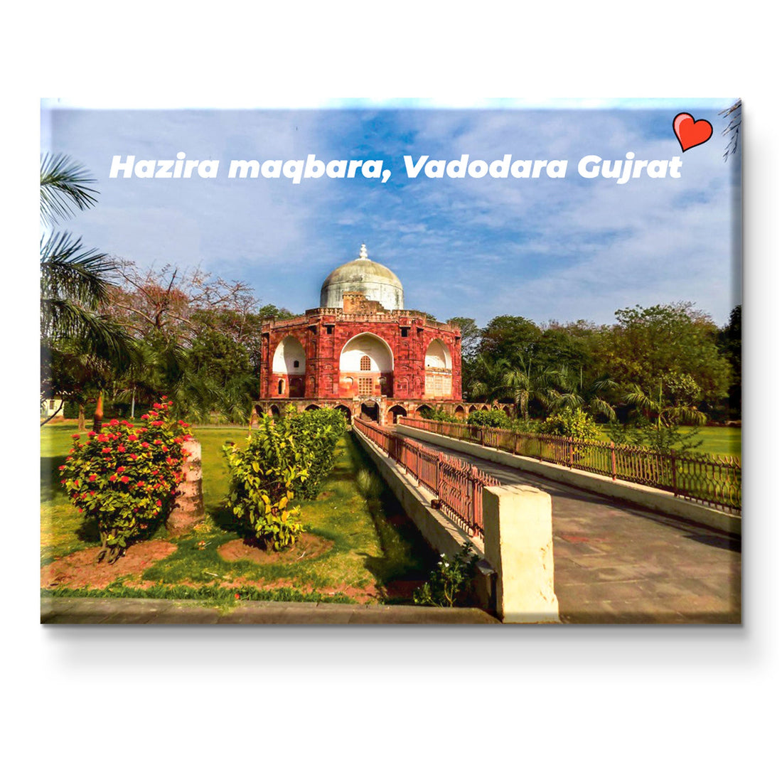 Stickerji Hazira maqbara, Vododara Gujrat Wooden Fridge Magnet - Souvenir travel keepsake gift