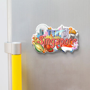 Stickerji Singapore Wooden Fridge Magnet displayed on a refrigerator door – premium MDF souvenir travel gift