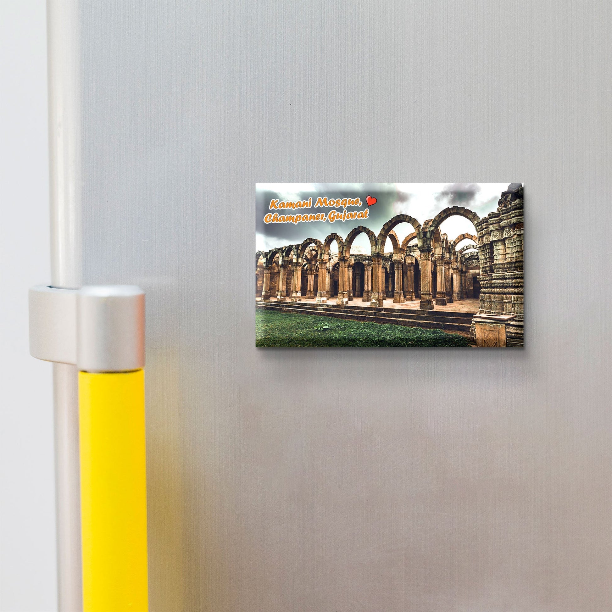 Stickerji Kamani Mosque, Champaner, Gujarat Wooden Fridge Magnet - Souvenir travel keepsake gift