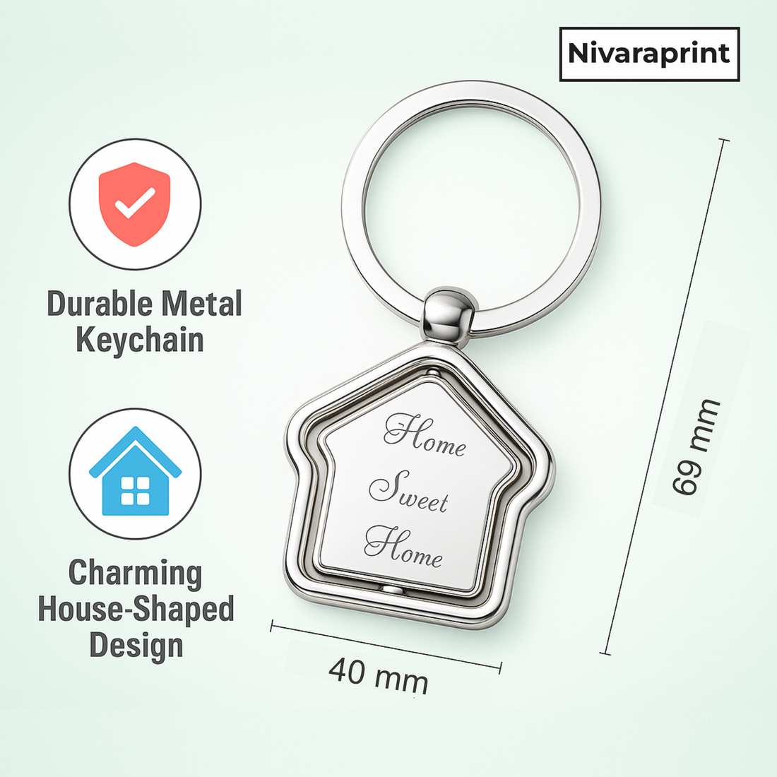 Stickerji Home Sweet Home Keychain | Metal Keychain | Home Shape | Rotating Keychain | Pack of 2 - Stickerji premium quality product