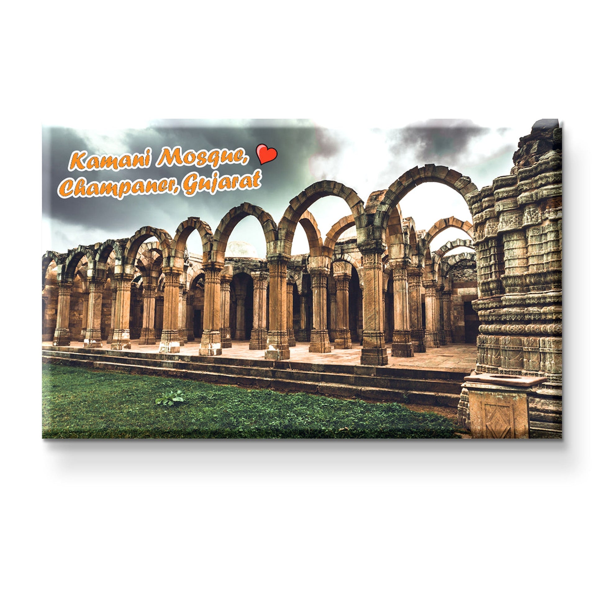 Stickerji Kamani Mosque, Champaner, Gujarat Wooden Fridge Magnet - Souvenir travel keepsake gift - View 2