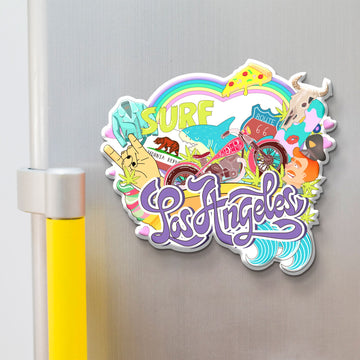Los Angeles Wooden Fridge Magnet by Stickerji – Premium MDF souvenir travel keepsake gift displayed on refrigerator
