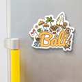 Stickerji Bali Wooden Fridge Magnet displayed on refrigerator – colourful Bali souvenir travel keepsake with tropical island artwork