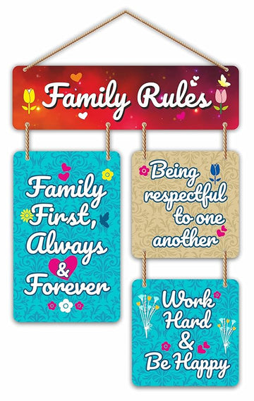 Stickerji Wooden Wall Hanging for Home Decoration | Family Rules