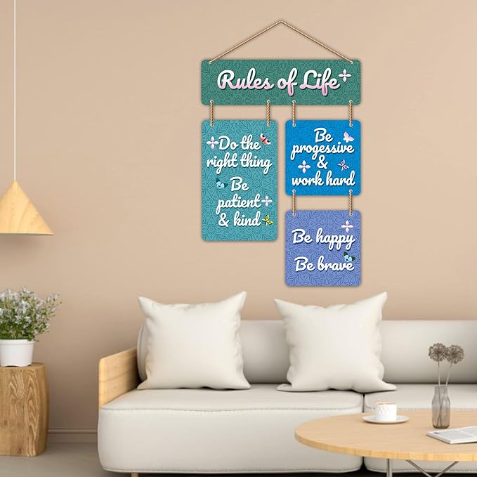Stickerji Wooden Wall Hanging for Home Decoration | Rules of Life