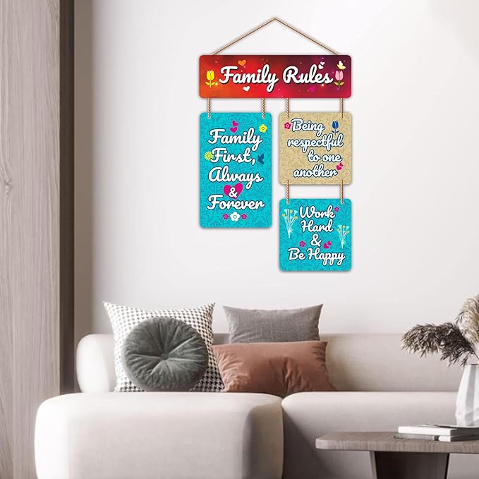 Stickerji Wooden Wall Hanging for Home Decoration | Family Rules
