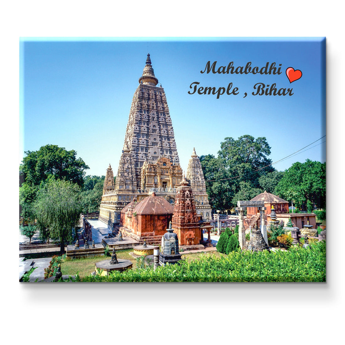 Stickerji Souvenir Wooden Fridge Magnet | Mahabodhi Temple, Bihar