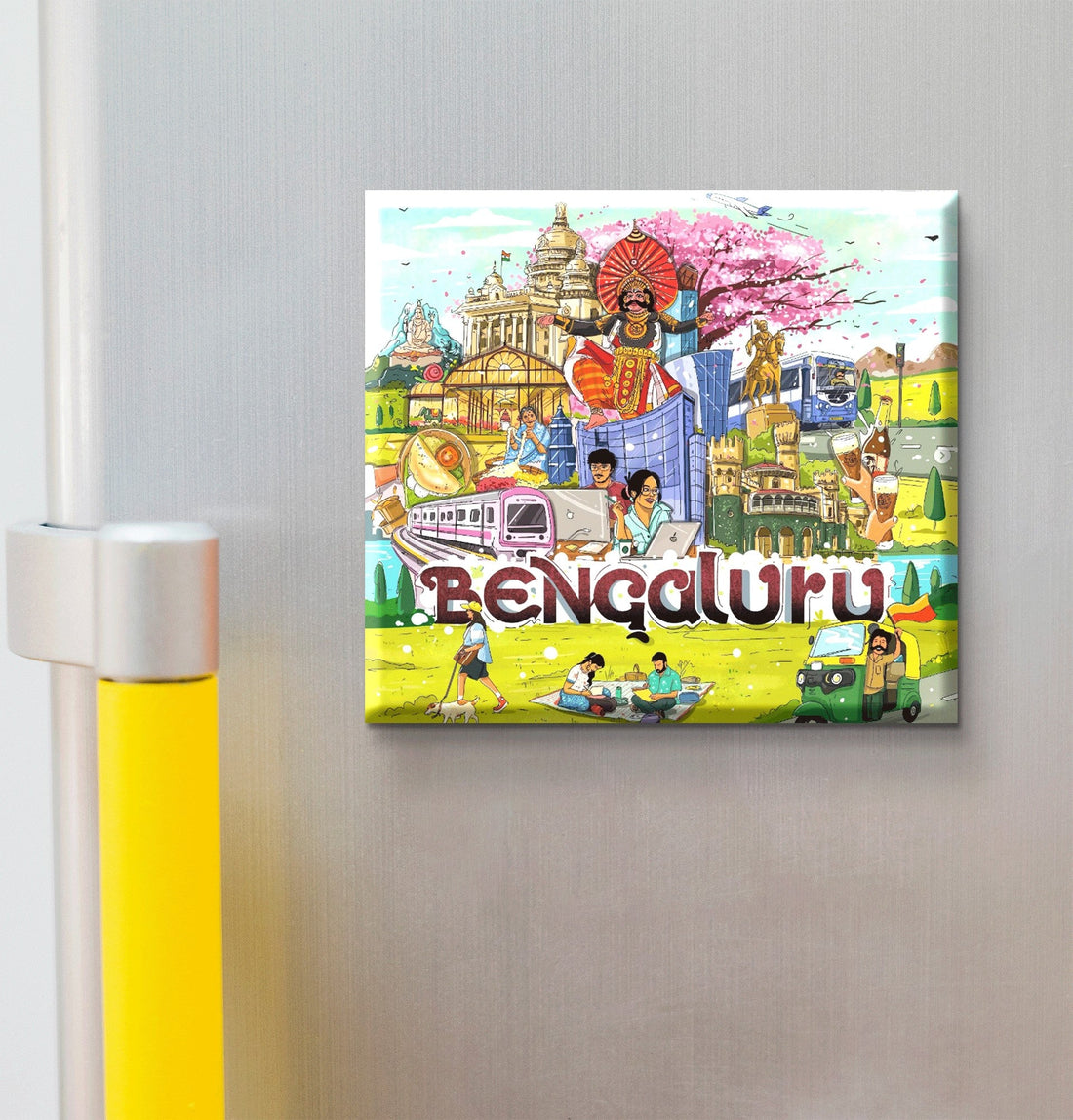 Stickerji Bengaluru Wooden Fridge Magnet - Souvenir travel keepsake gift