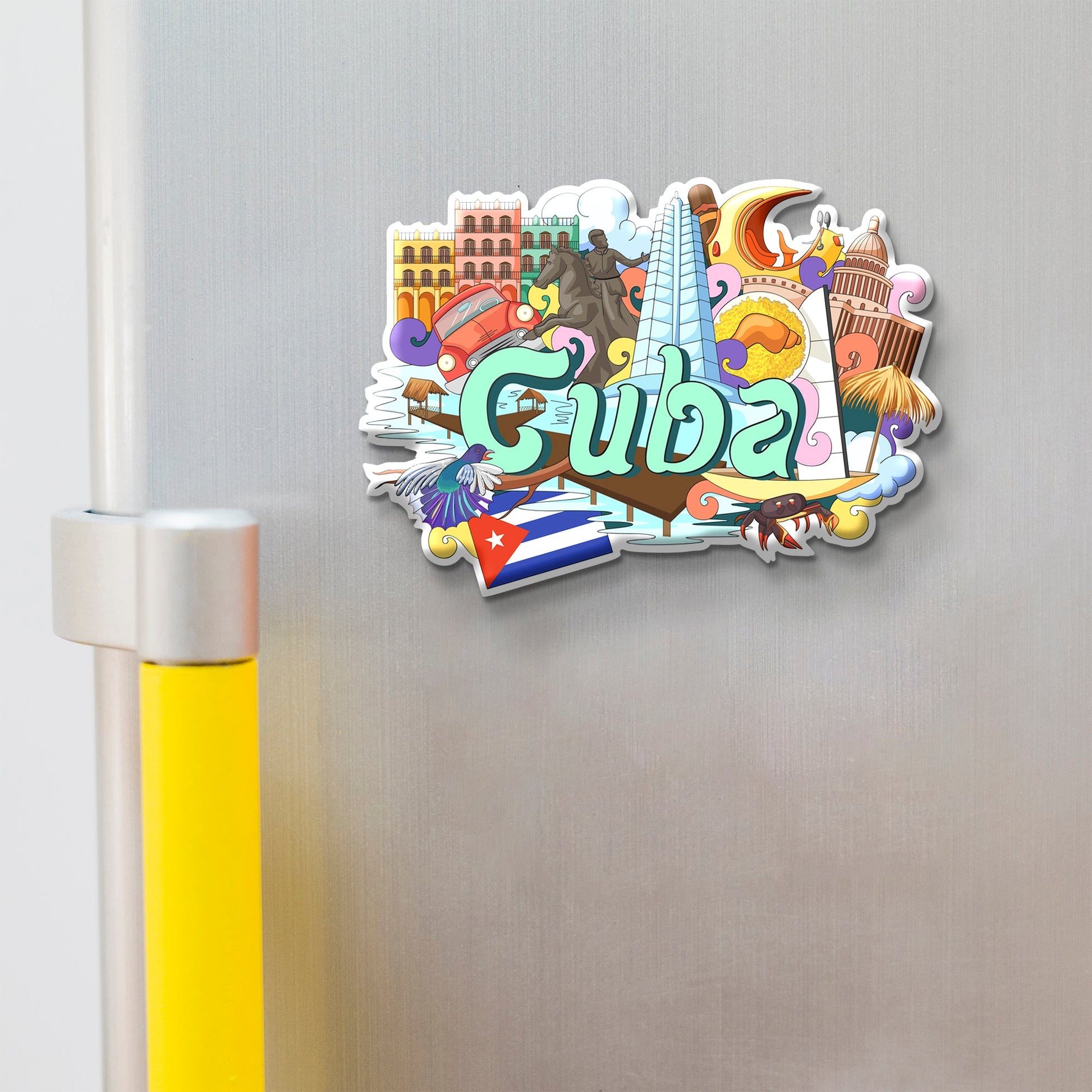 Cuba Wooden Fridge Magnet on fridge door - Stickerji premium MDF souvenir travel keepsake