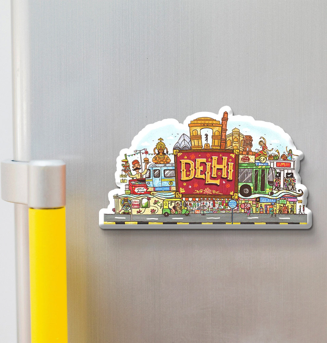 Stickerji Delhi 01 Wooden Fridge Magnet - Souvenir travel keepsake gift
