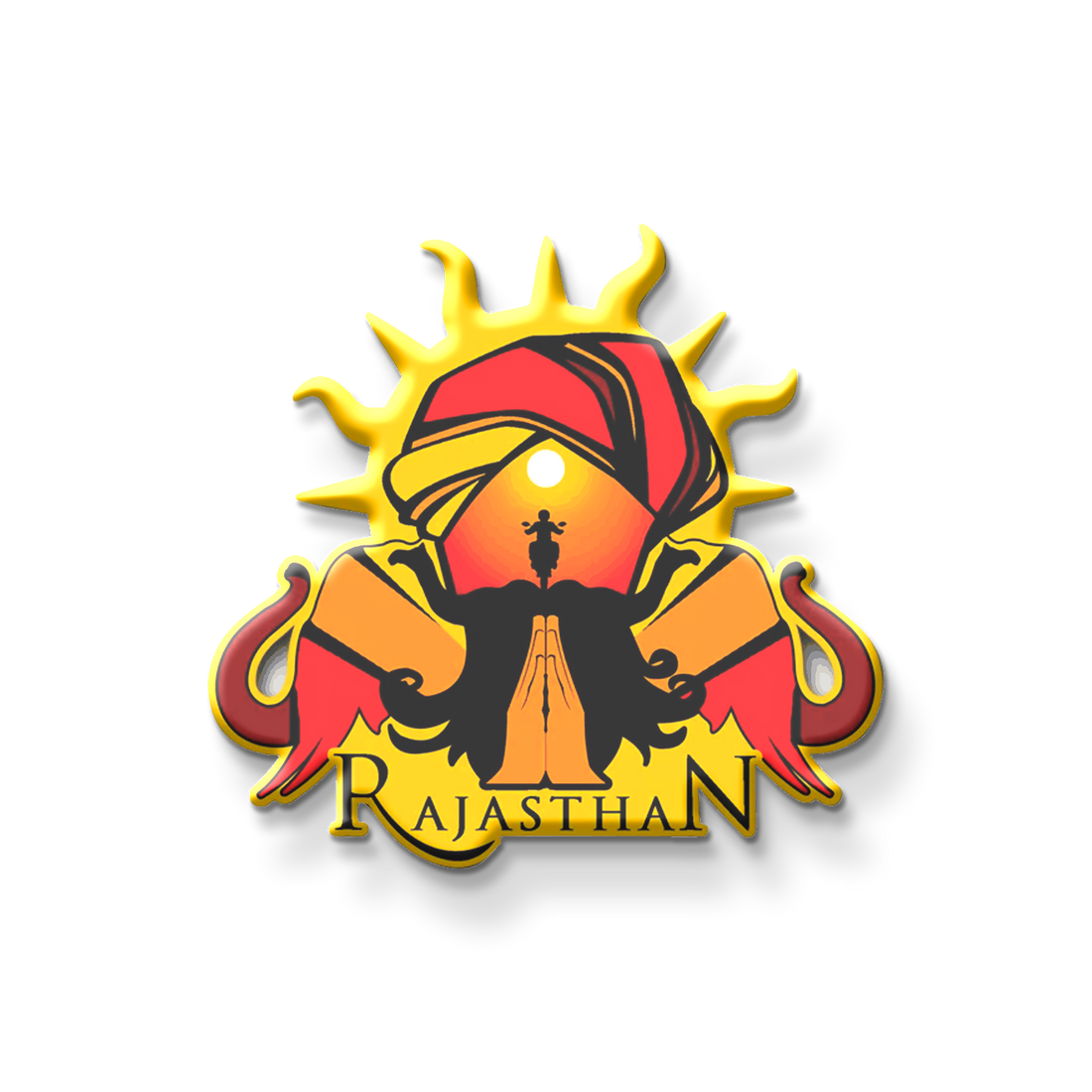 Rajasthan wooden fridge magnet with Amber Fort, turban, Thar Desert camel – handcrafted souvenir by Stickerji