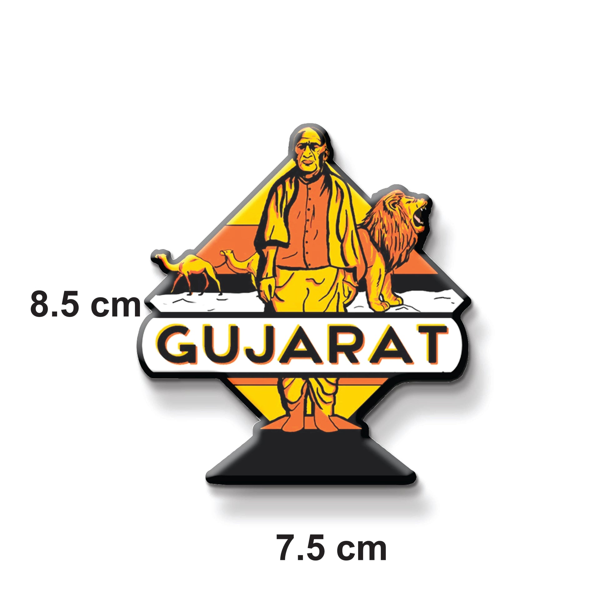 Gujarat state magnet with measurements on a white background