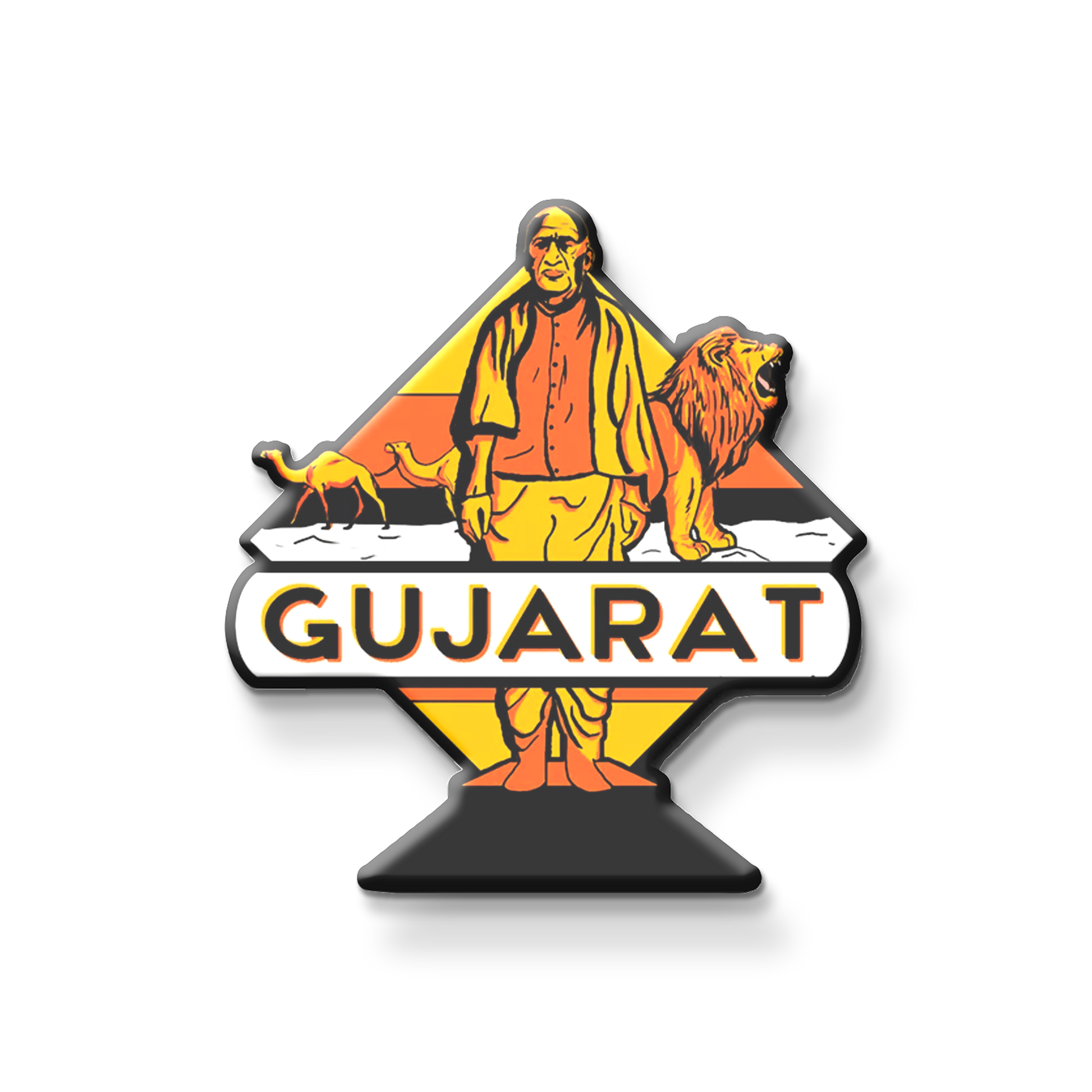 Gujarat state magnet with measurements on a white background