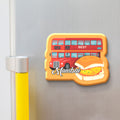 Fridge 'MUMBAI' magnet with a red double-decker bus on a metallic surface