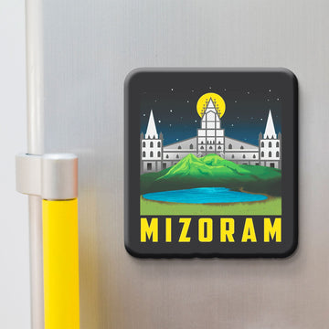 Mizoram wooden fridge magnet with Blue Mountain, Mizo heritage – handcrafted souvenir by Stickerji
