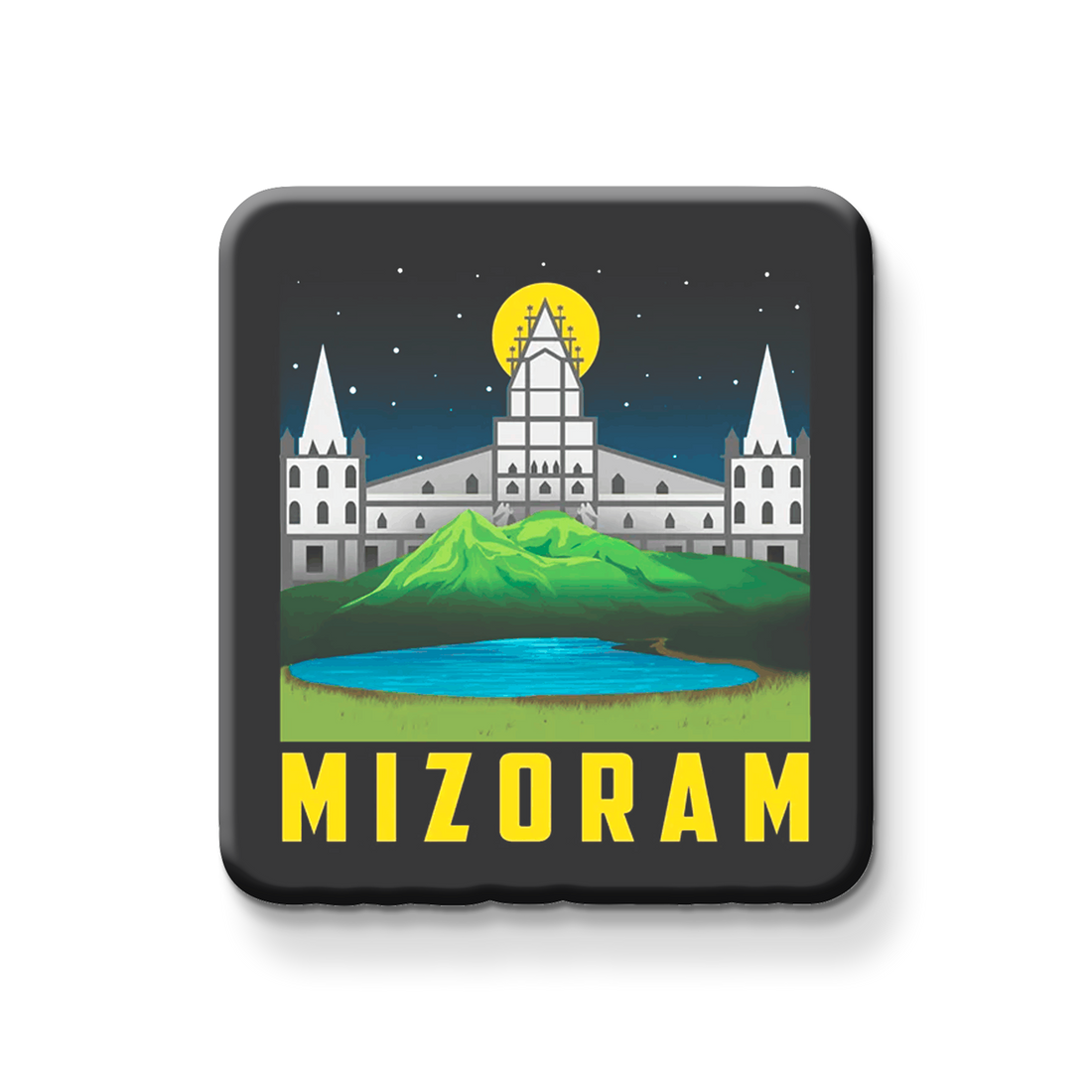 Mizoram wooden fridge magnet with Blue Mountain, Mizo heritage – handcrafted souvenir by Stickerji
