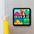 Bihar wooden fridge magnet with Bodh Gaya, Nalanda, and Mahabodhi Temple – handcrafted souvenir by Stickerji