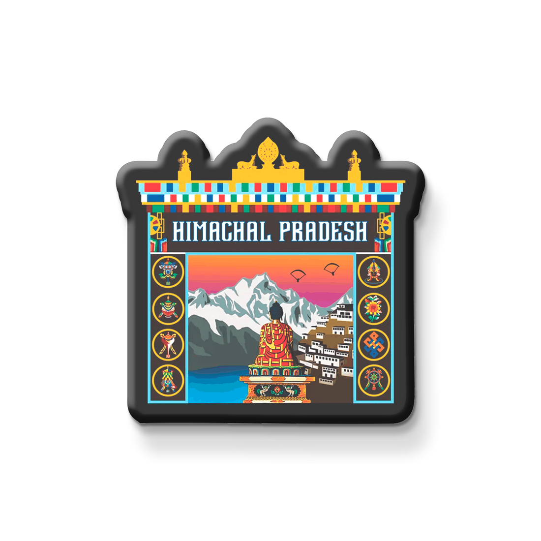 Fridge magnet with Himachal Pradesh design on a metallic surface