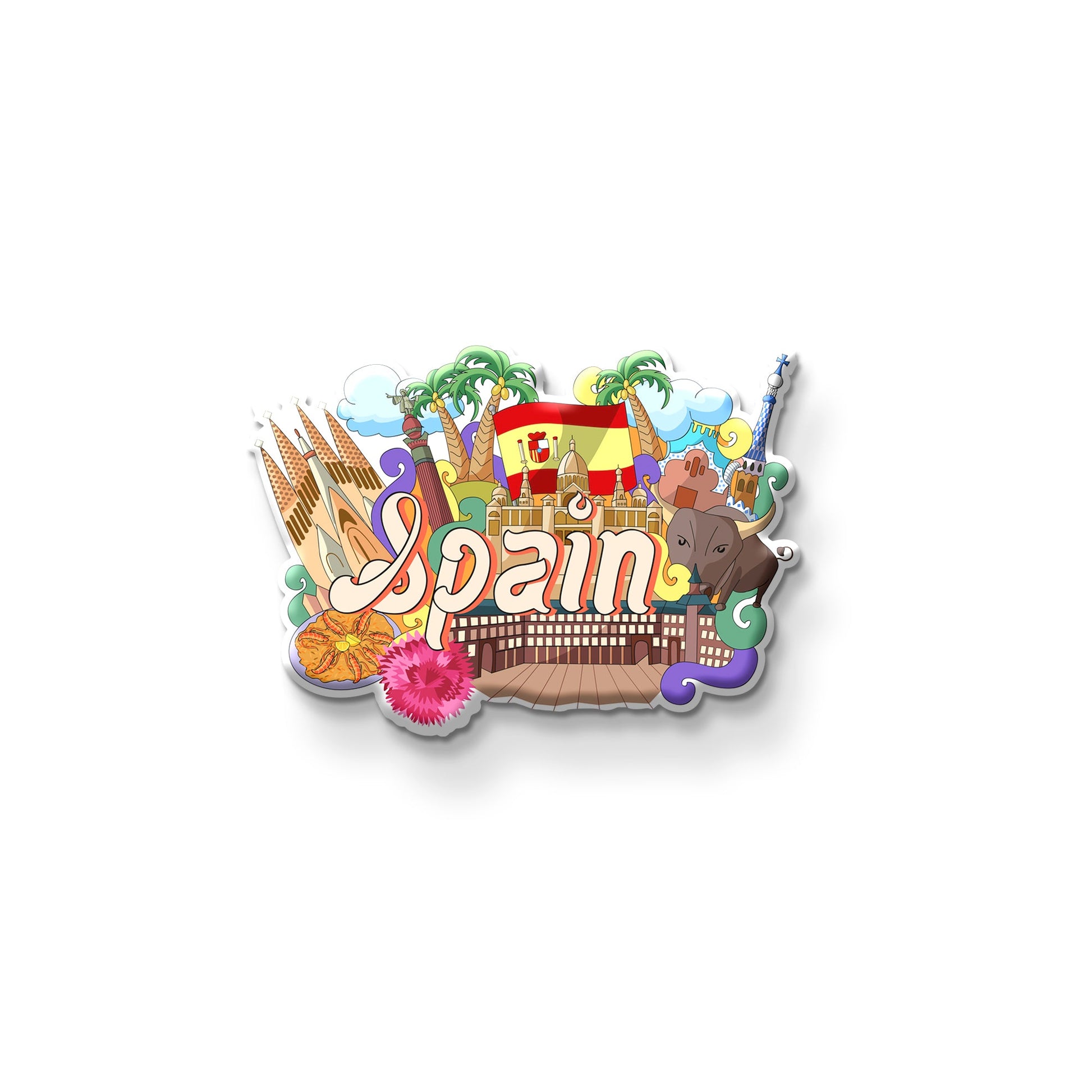 Spain souvenir wooden fridge magnet front view – colorful MDF travel keepsake