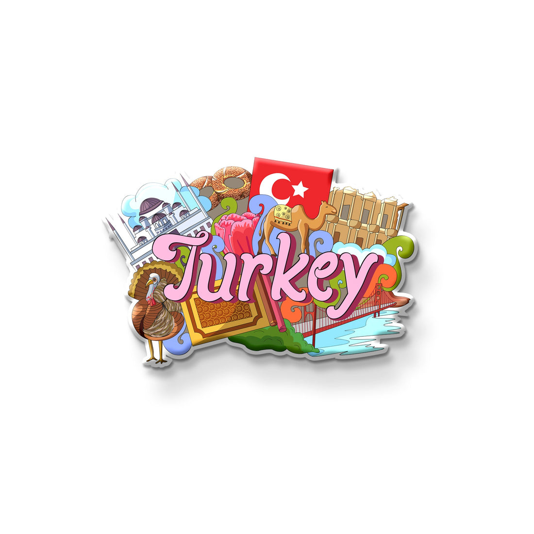 Turkey wooden fridge magnet on refrigerator – Stickerji handcrafted MDF souvenir with Turkish flag and landmarks