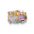 Egypt Wooden Fridge Magnet front view – vibrant multicolor artwork featuring pyramids, Sphinx, camels and Egyptian flag by Stickerji
