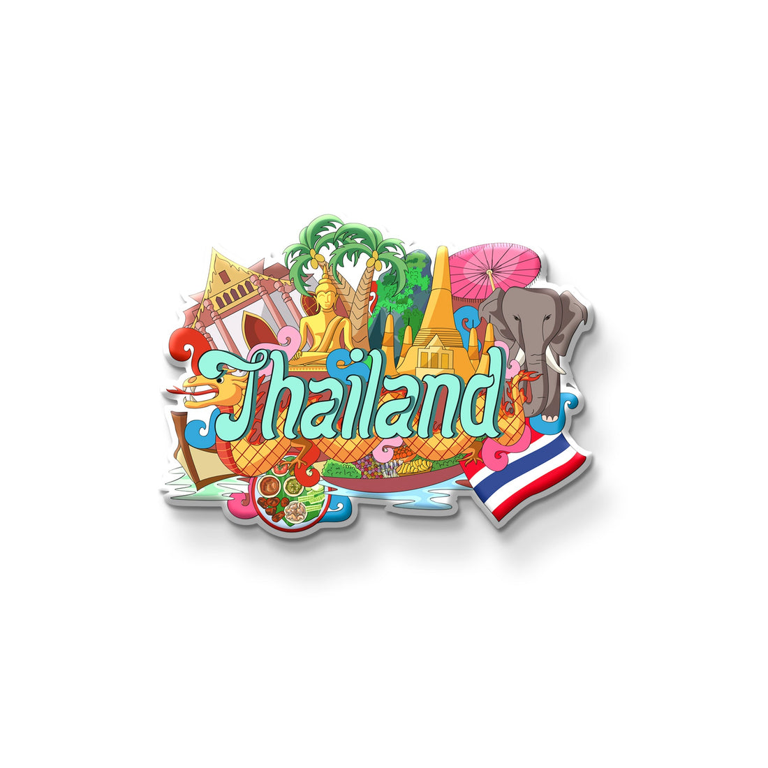 Colorful Thailand-themed magnet on a refrigerator door