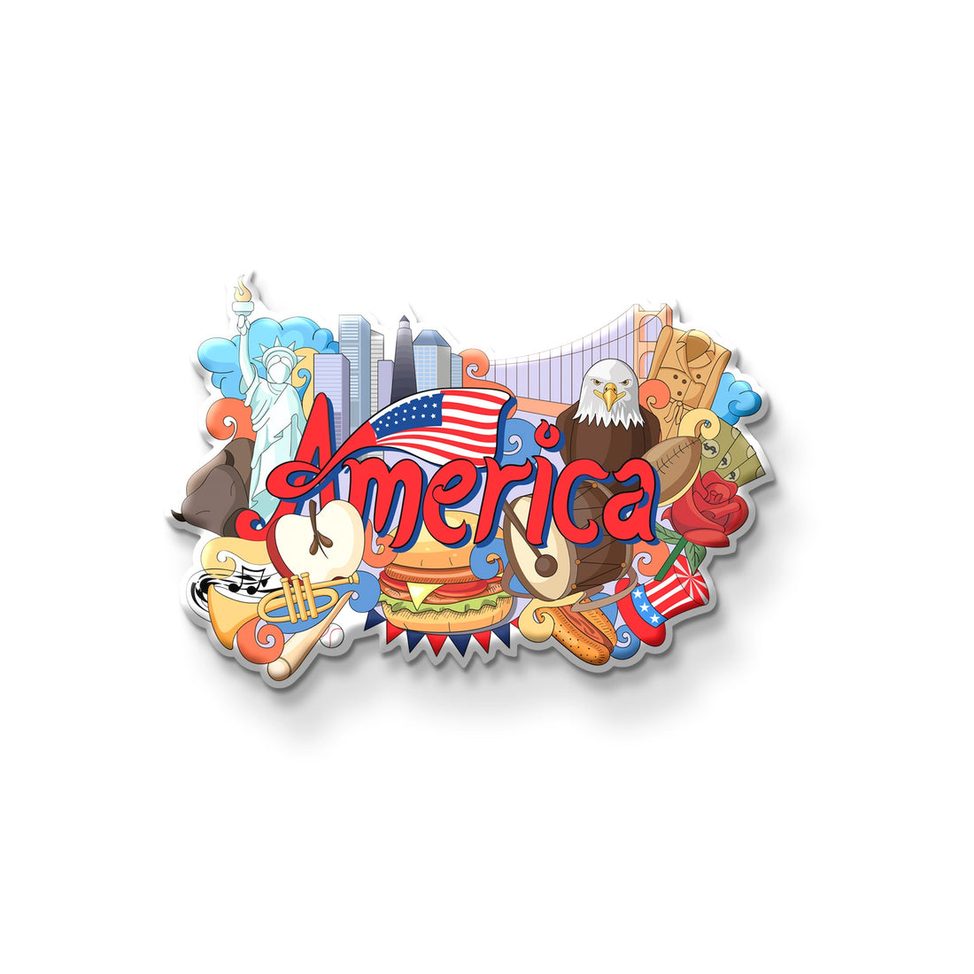 Decorative 'America' magnet on a refrigerator door