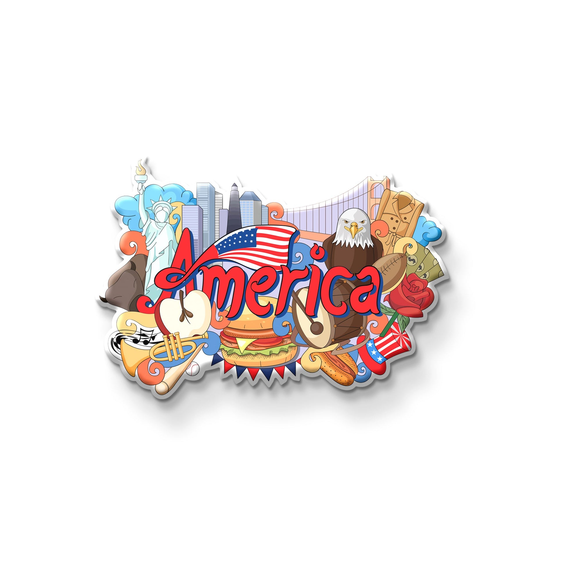 America wooden fridge magnet souvenir front view - MDF USA landmark travel gift by Stickerji