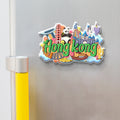 Stickerji Hong Kong Wooden Fridge Magnet displayed on a refrigerator – vibrant MDF souvenir magnet featuring iconic Hong Kong landmarks