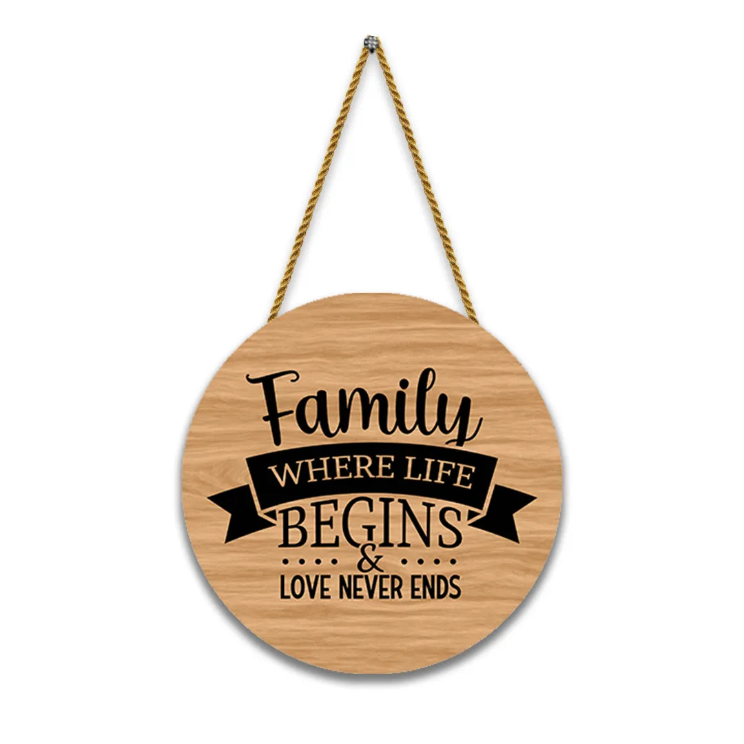 Stickerji Wooden Wall Hanging - Family where life begins & love never ends - Home decor gift