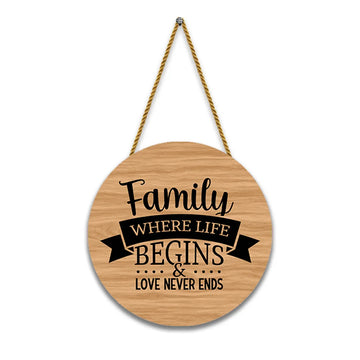Stickerji Wooden Wall Hanging - Family where life begins & love never ends - Home decor gift