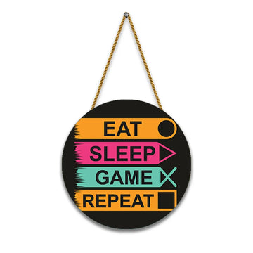 Stickerji Wooden Wall Hanging for Home Decoration | Eat Sleep Game Repeat