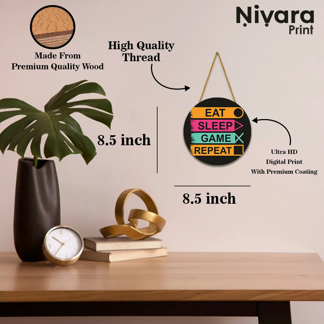 Stickerji Wooden Wall Hanging for Home Decoration | Eat Sleep Game Repeat