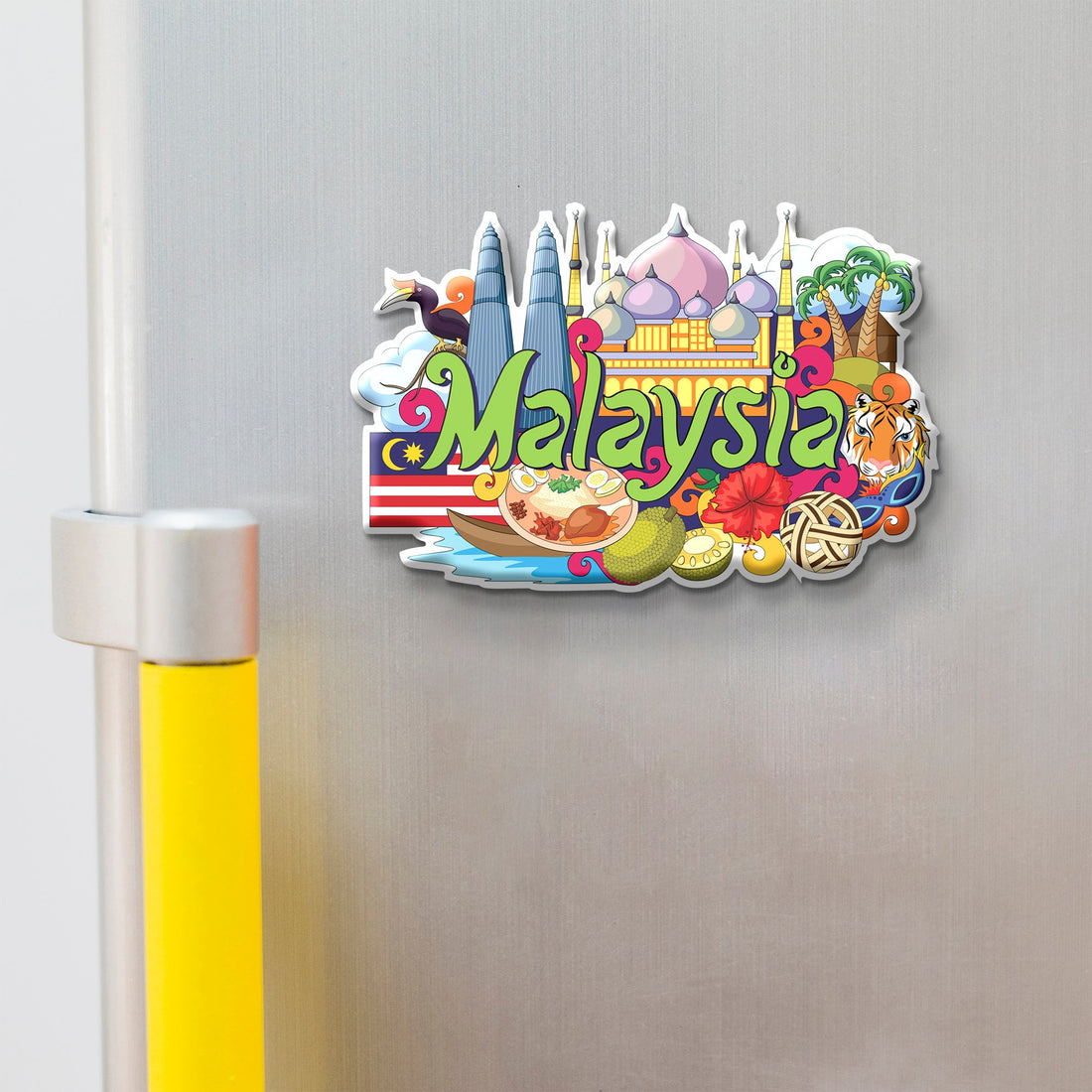 Stickerji Malaysia Fridge Magnet Souvenir – Wooden MDF magnet displayed on refrigerator