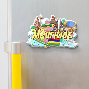 Stickerji Mauritius Wooden Fridge Magnet displayed on a refrigerator – premium travel souvenir
