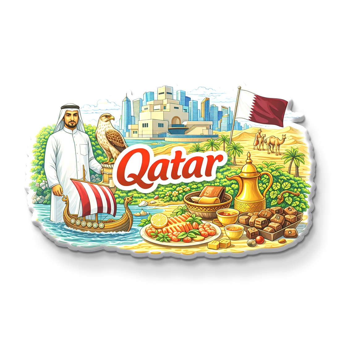 Stickerji Qatar Wooden Fridge Magnet - Souvenir travel keepsake gift