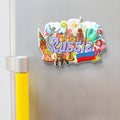 Stickerji Russia Wooden Fridge Magnet displayed on refrigerator - colorful Russia souvenir gift