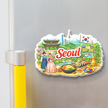 Seoul Fridge Magnet | Handcrafted Wooden Souvenir | Stickerji