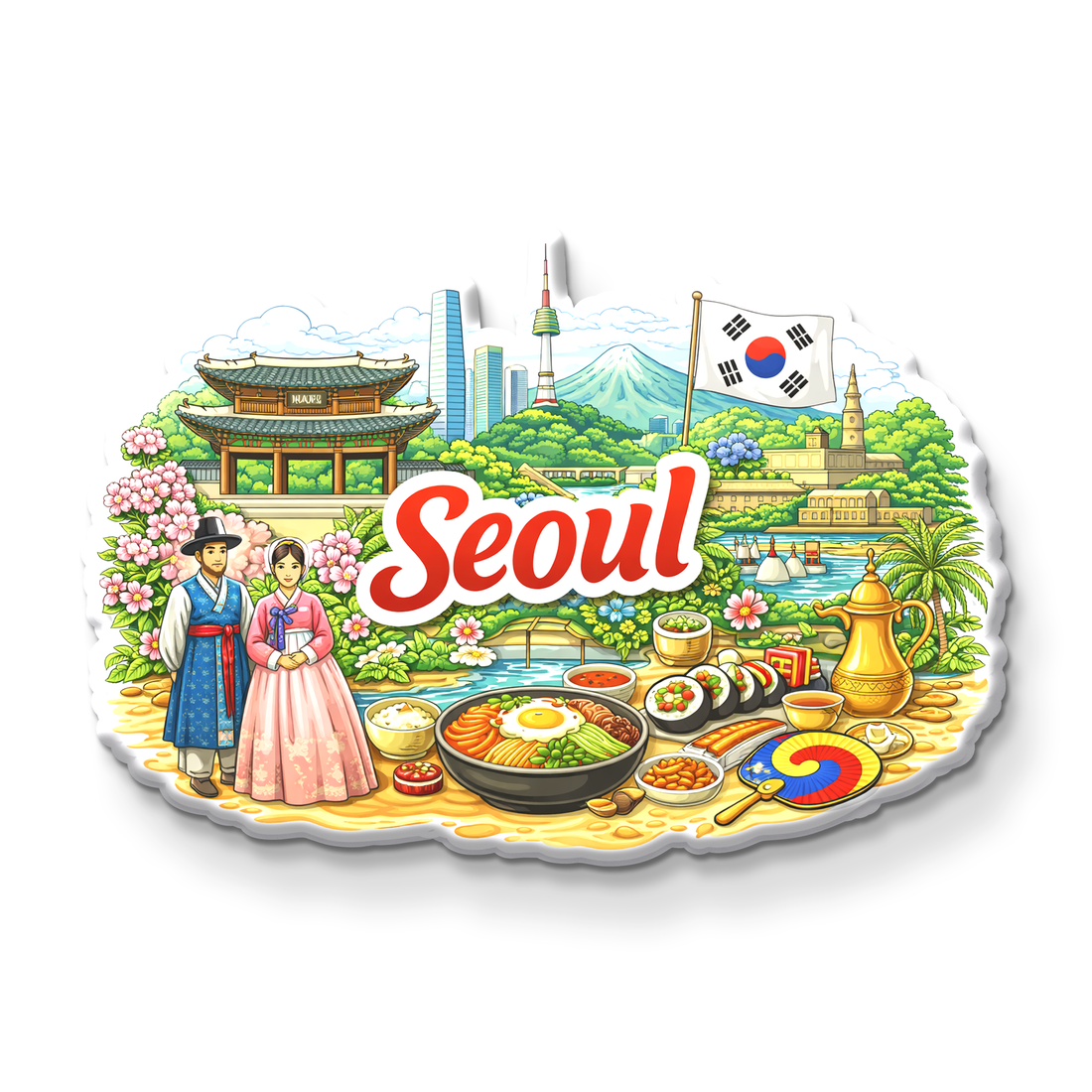 Seoul Fridge Magnet | Handcrafted Wooden Souvenir | Stickerji