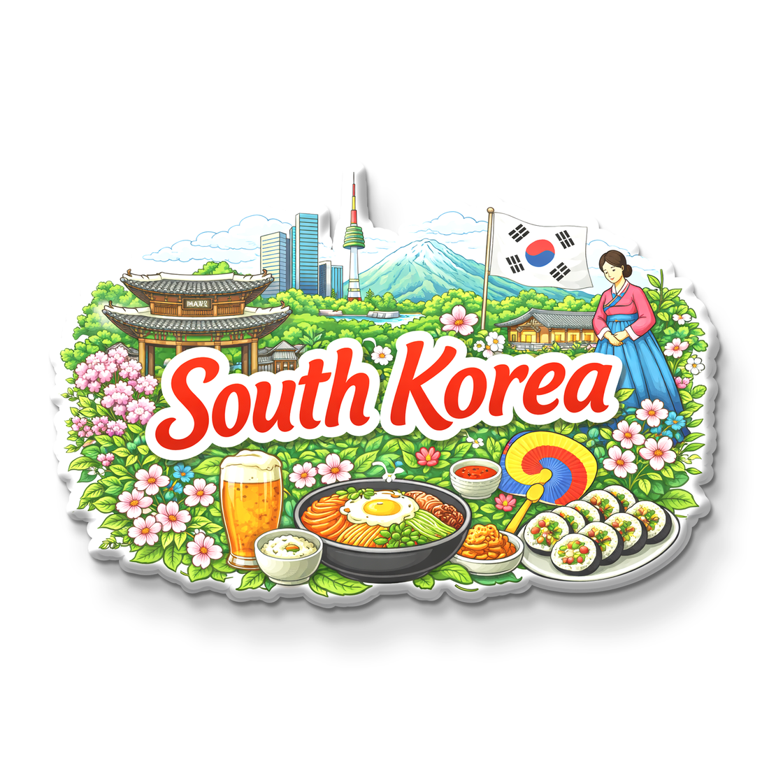 South Korea Fridge Magnet | Handcrafted Wooden Souvenir | Stickerji