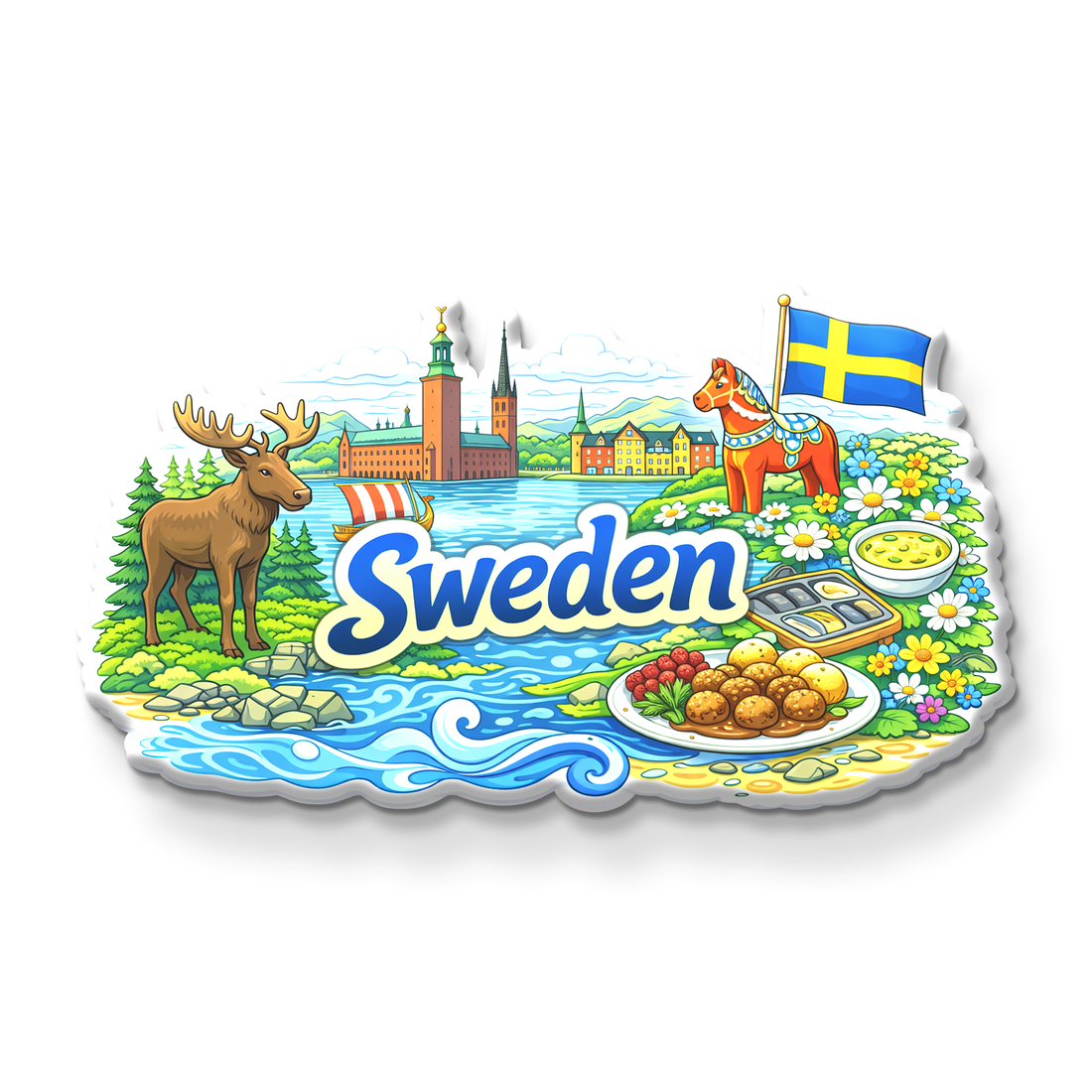 Stickerji Souvenir Wooden Fridge Magnet | Sweden