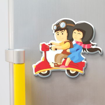 Stickerji Couple on bike Wooden Fridge Magnet - Souvenir travel keepsake gift