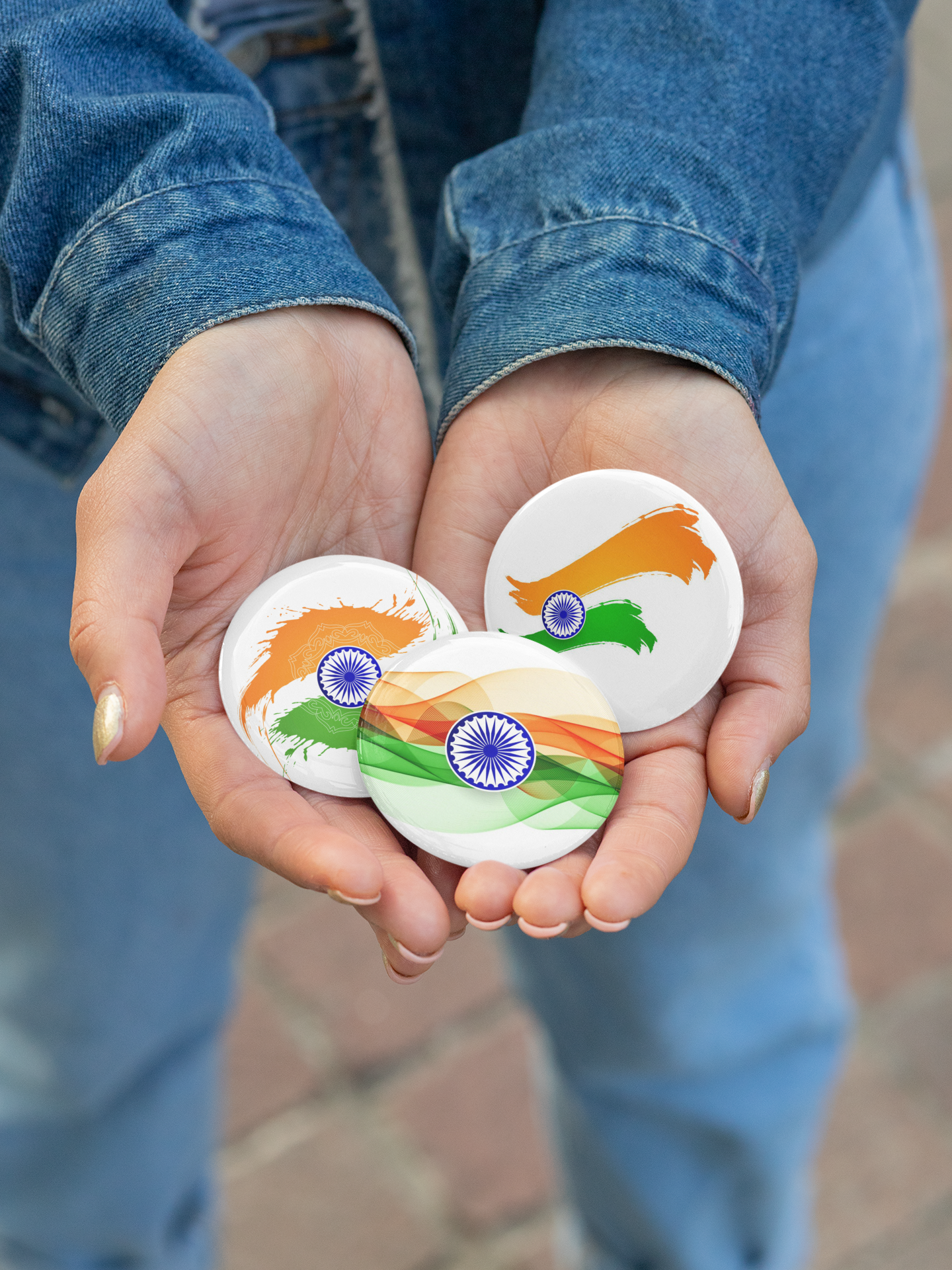 Stickerji India Flag Tricolor Badge Design 1 - Patriotic pinback button - View 4