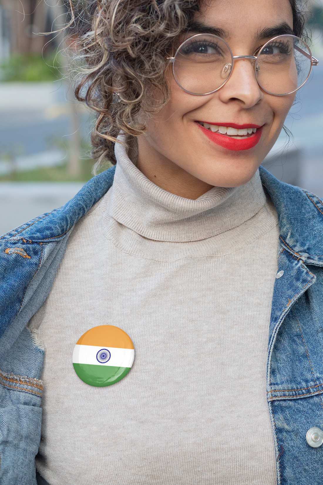 Stickerji India Flag Tricolor Badge Design 3 - Patriotic pinback button
