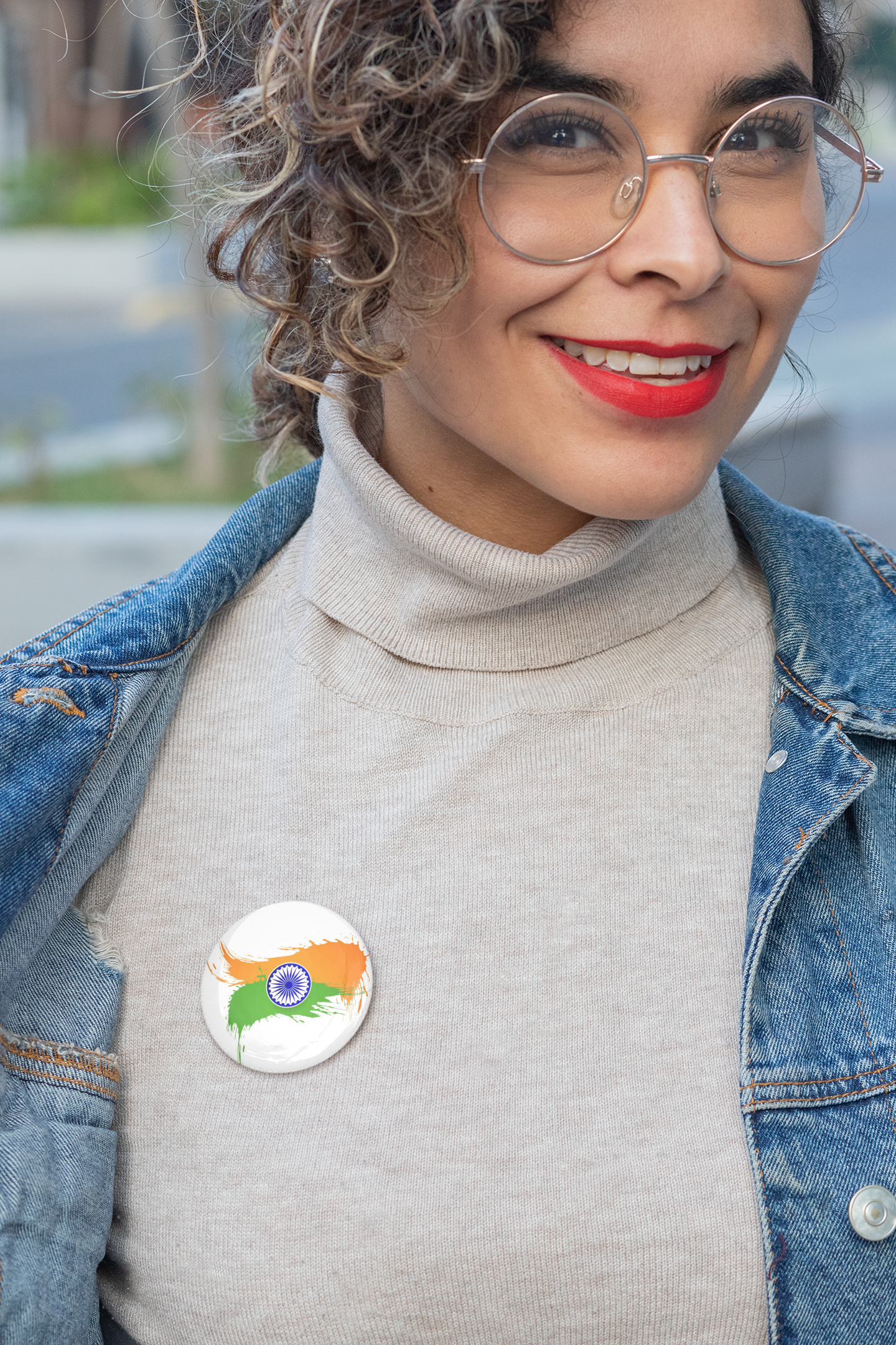 Stickerji India Flag Tricolor Badge Design 6 - Patriotic pinback button - View 3